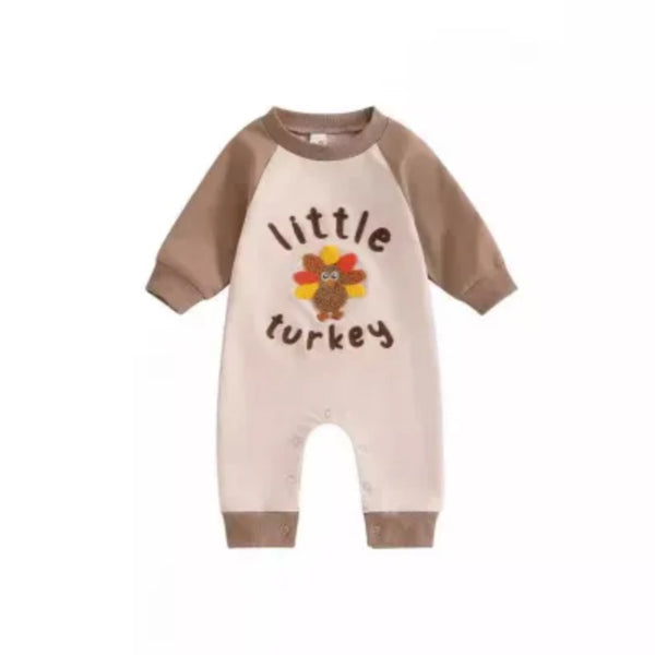 Baby Little Turkey Thanksgiving Embroidery Romper