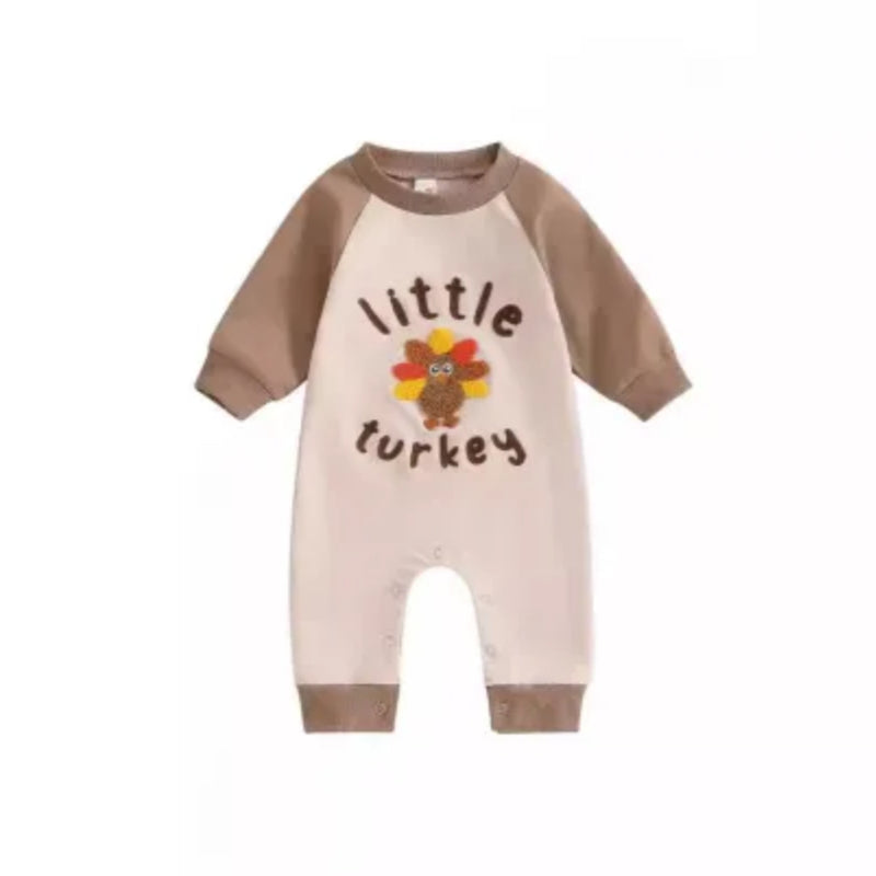 Baby Little Turkey Thanksgiving Embroidery Romper