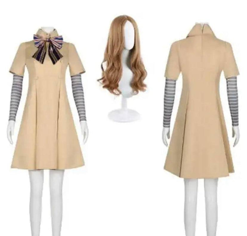 Halloween Megan Ai Robot Doll Cosplay Costume Apricot Set( dress, wig and tie)