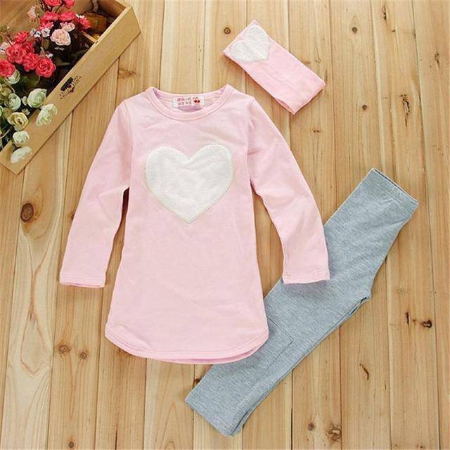 3 Sets Red Heart Girl Hair Band Shirts Pants Suits Pink