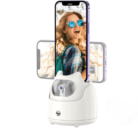 Automatic 360° Rotation AI Face Recognition Phone Tripod Holder White