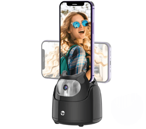 Automatic 360° Rotation AI Face Recognition Phone Tripod Holder Black