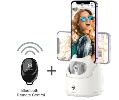 Automatic 360° Rotation AI Face Recognition Phone Tripod Holder White with remote controller