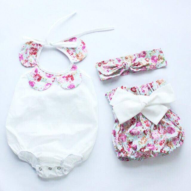 3pcs Cute Baby Girl Tops Stripe Romper