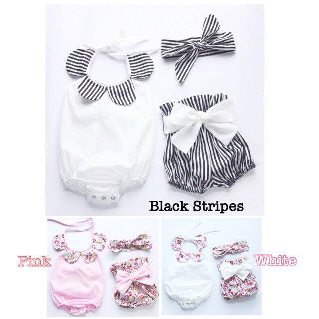 3pcs Cute Baby Girl Tops Stripe Romper
