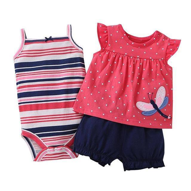 3pcs Flower Tops Short Romper Dress Bodysuit Red Black