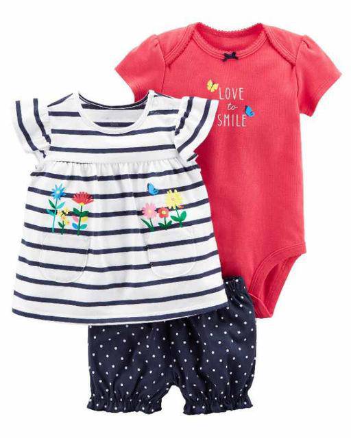 3pcs Flower Tops Short Romper Dress Bodysuit Grey Red