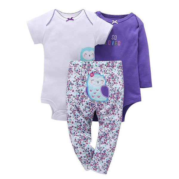 3pcs Infant Purple Owl Coat Jumpsuit Sets