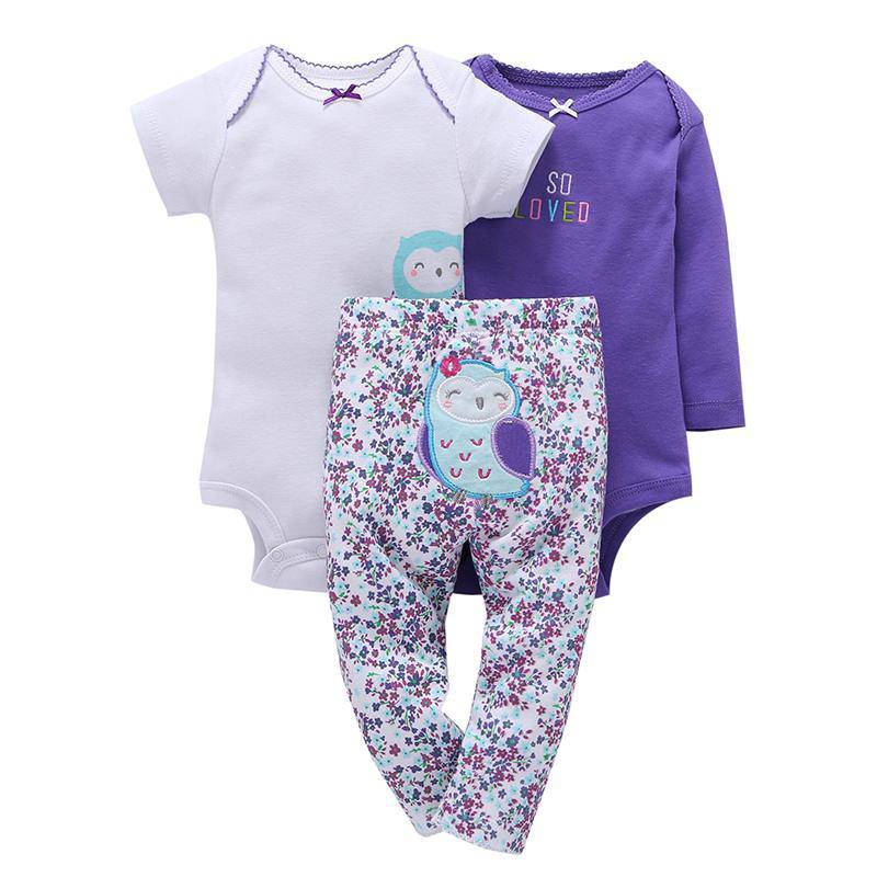 3pcs Infant Purple Owl Coat Jumpsuit Sets