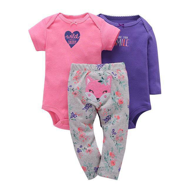 3pcs Infant Purple Owl Coat Jumpsuit Sets Purple Pink Grey