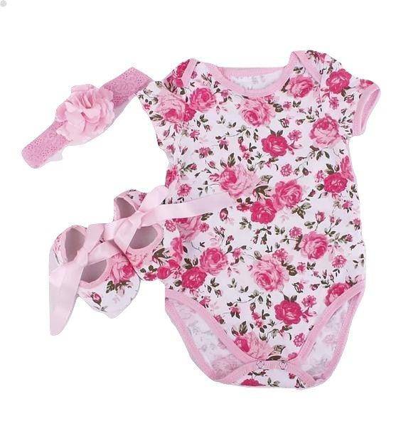 3pcs of Baby Girls Romper Tops Shoe Hairband Outfits