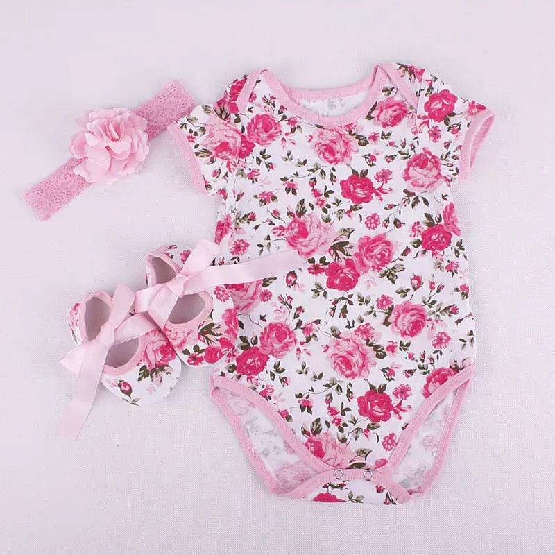 3pcs of Baby Girls Romper Tops Shoe Hairband Outfits Pink
