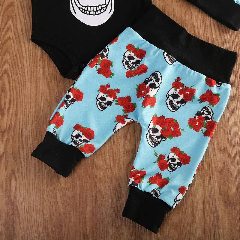 4pcs Baby Girls Skull Cap Headband Jumpsuit