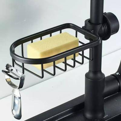 Adjustable Faucet Bathroom Shelf Shower Storage Holder Rack Black