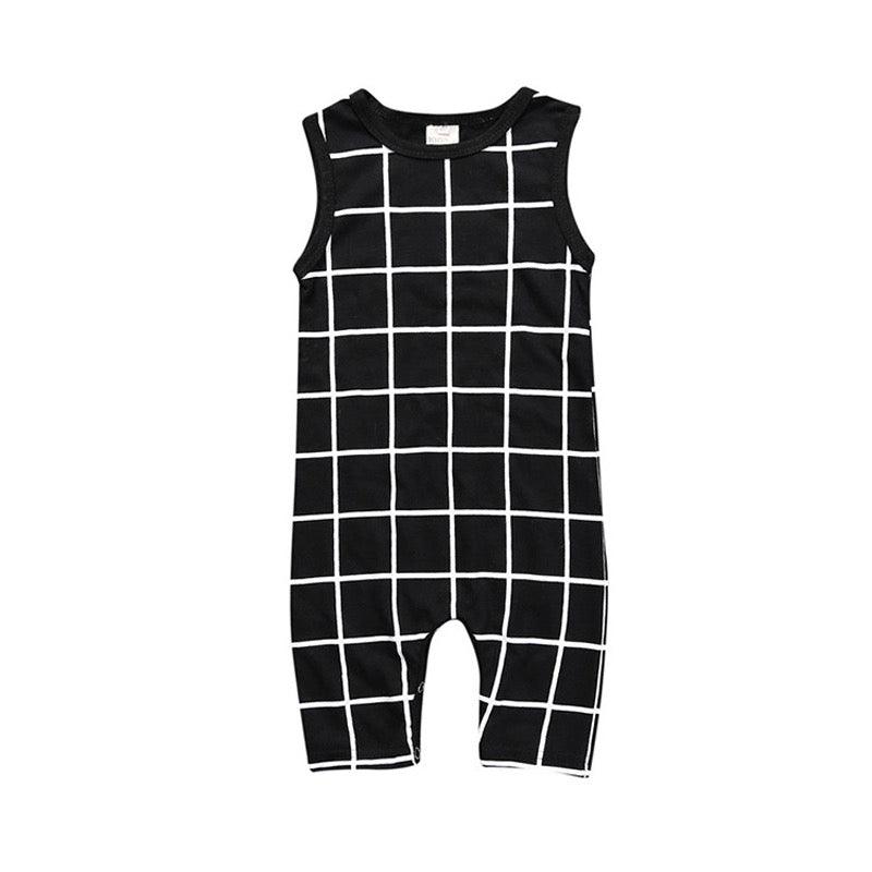 Adorable Baby Boy Sleeveless Jumpsuit Clothes Black plaid