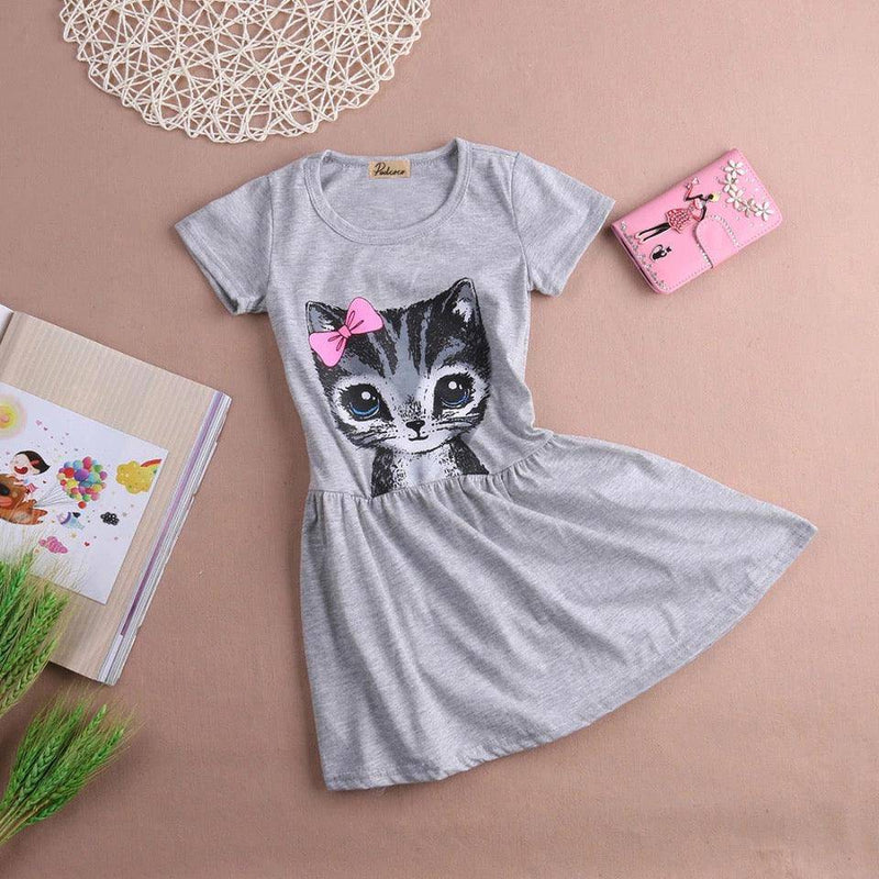 Adorable Beautiful Girl Dress Cat Print Clothes