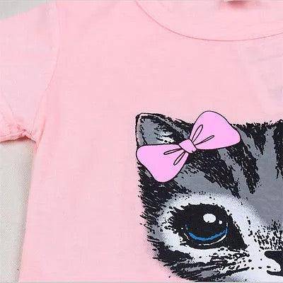 Adorable Beautiful Girl Dress Cat Print Clothes Pink