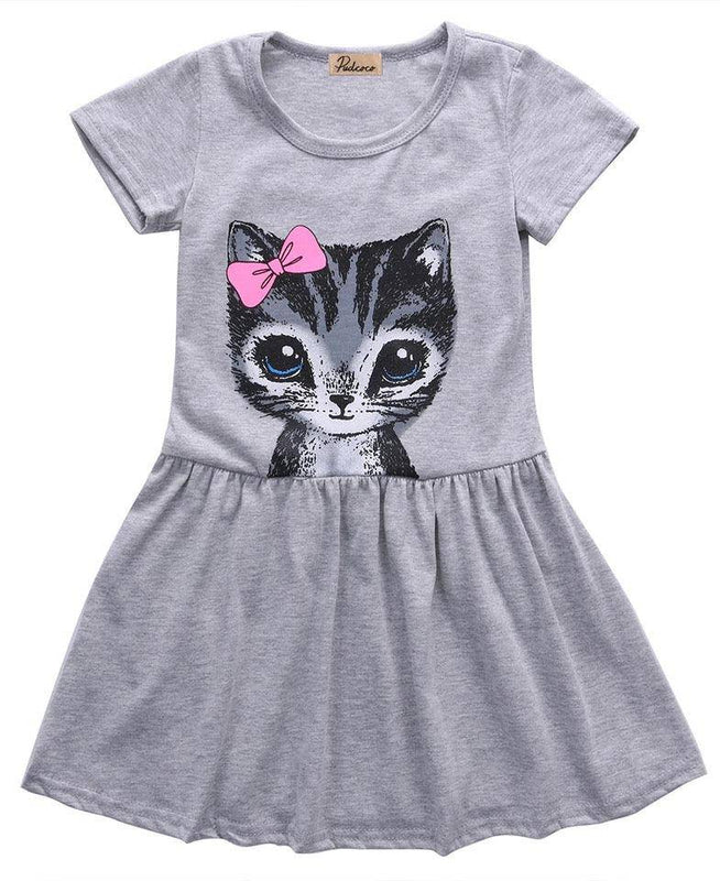 Adorable Beautiful Girl Dress Cat Print Clothes