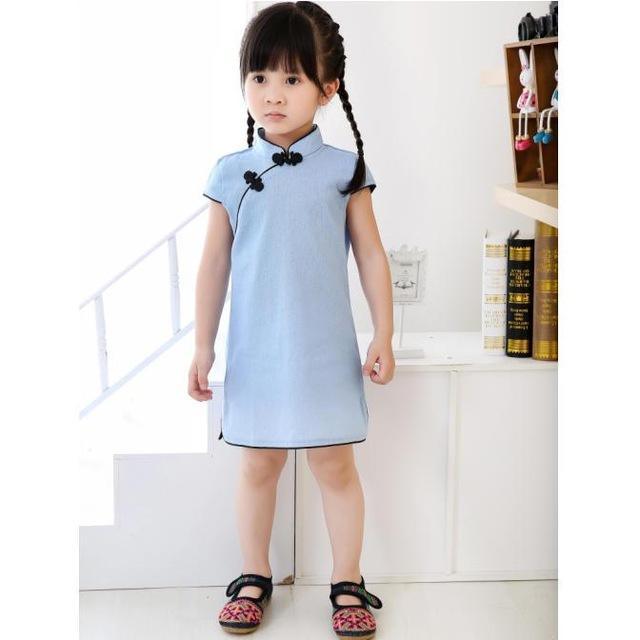 Adorable Girls Short Sleeve Qipao Dress Clothes