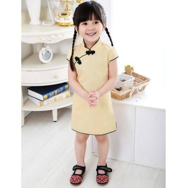 Adorable Girls Short Sleeve Qipao Dress Clothes