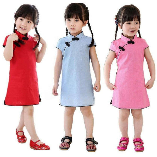 Adorable Girls Short Sleeve Qipao Dress Clothes