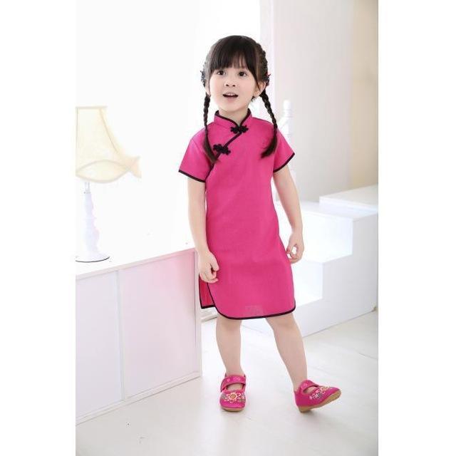 Adorable Girls Short Sleeve Qipao Dress Clothes