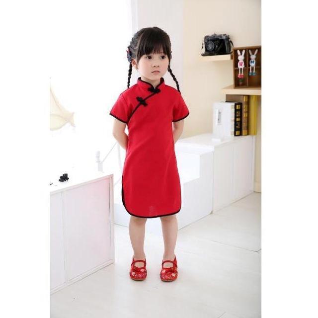 Adorable Girls Short Sleeve Qipao Dress Clothes