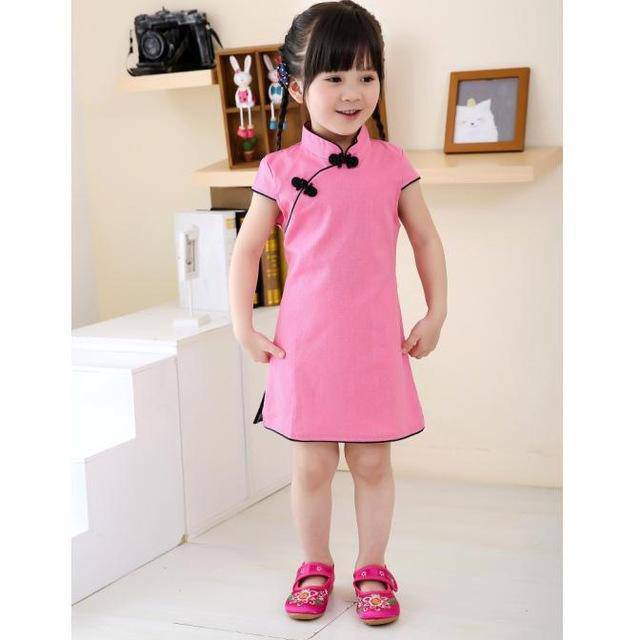 Adorable Girls Short Sleeve Qipao Dress Clothes