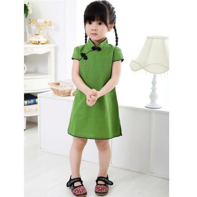 Adorable Girls Short Sleeve Qipao Dress Clothes