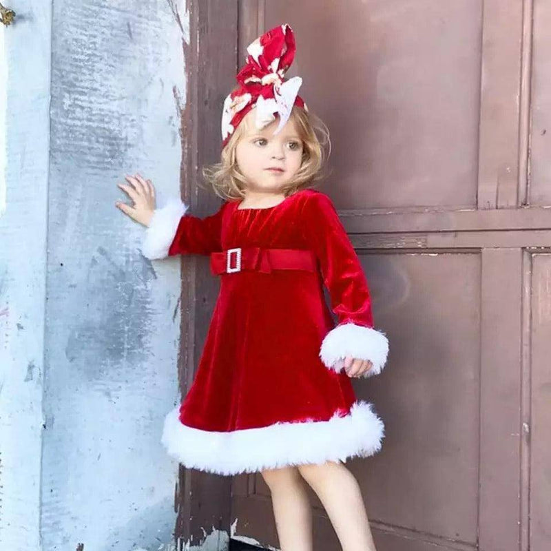 Adorable Princess Red Christmas Flannel Dress Red