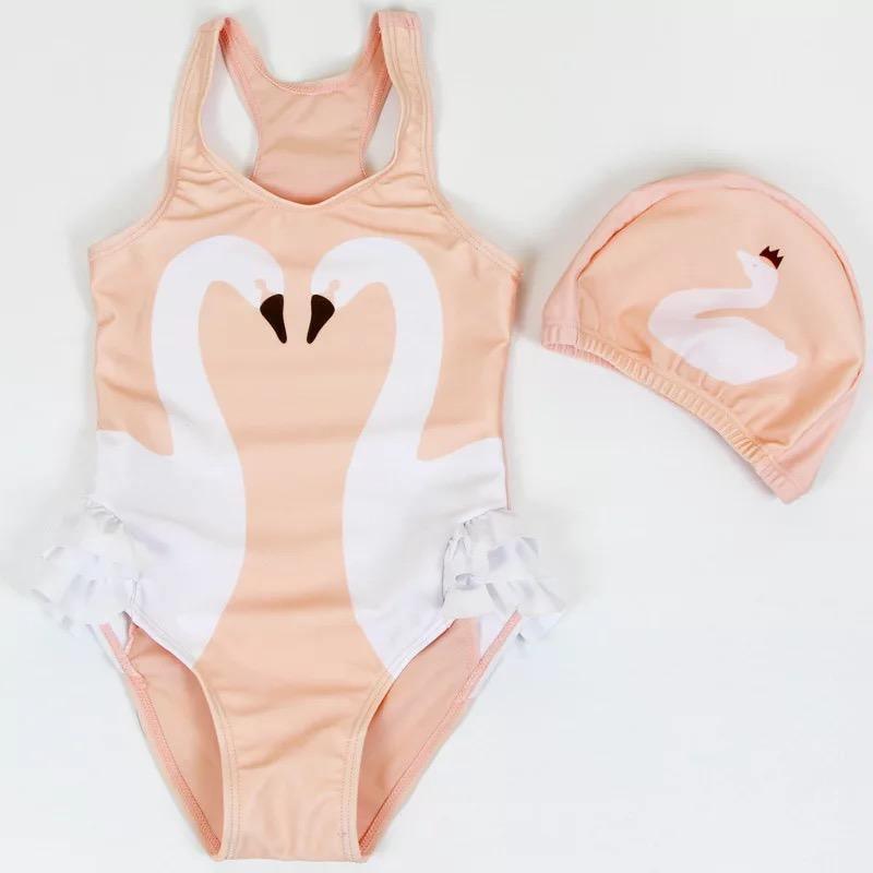 Adorable Toddler Girls Swan Swimsuit Clothes Pink 2
