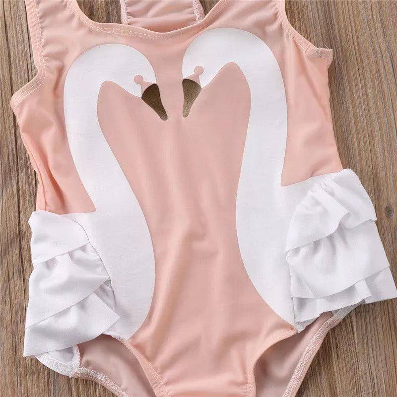 Adorable Toddler Girls Swan Swimsuit Clothes Pink