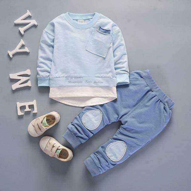 Autumn Kid Boys Girls T Shirt Pant Suits Blue