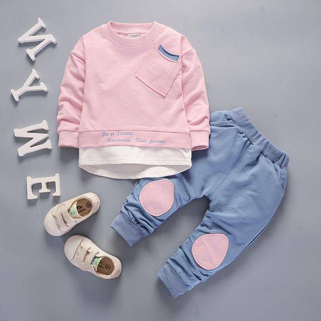 Autumn Kid Boys Girls T Shirt Pant Suits pink
