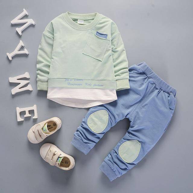 Autumn Kid Boys Girls T Shirt Pant Suits Green