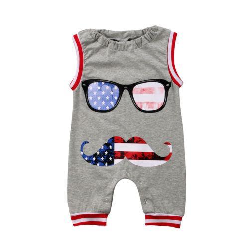 Baby Boy Cotton Beard Glasses Romper Jumpsuit Outfits Grey