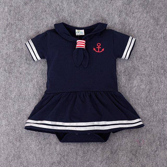 Baby Boy Girl Sailor Romper Dress Outfit Navy blue