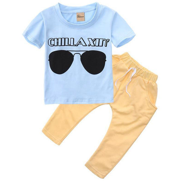 Baby Boy Glass Short T-Shirt Pants Sets Outfit Sky Blue