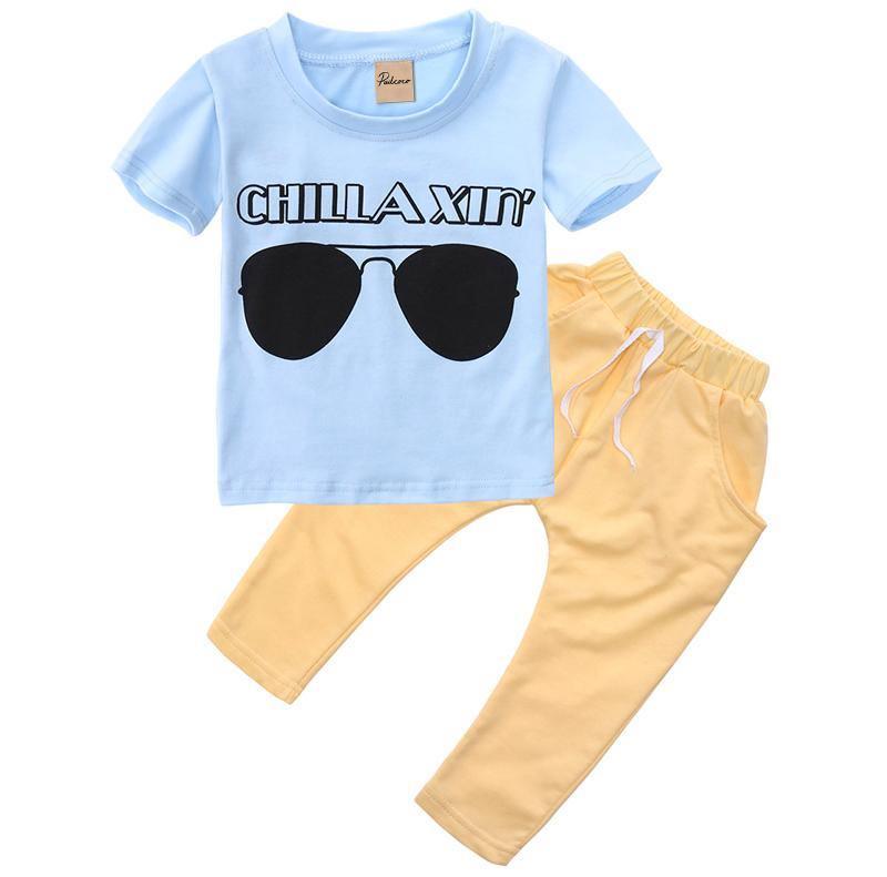 Baby Boy Glass Short T-Shirt Pants Sets Outfit Sky Blue
