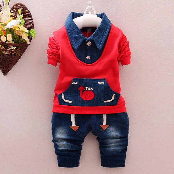 Baby Boy Outfit Red Grey Jacket Denim Pants Red
