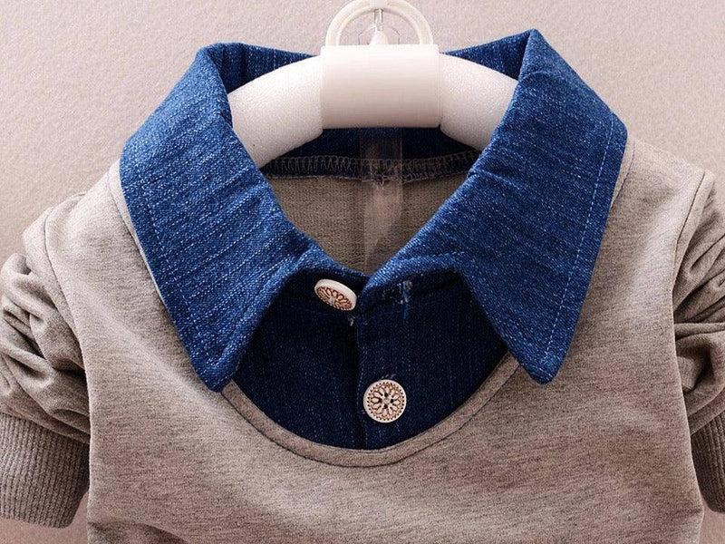 Baby Boy Outfit Red Grey Jacket Denim Pants