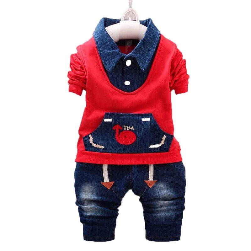 Baby Boy Outfit Red Grey Jacket Denim Pants