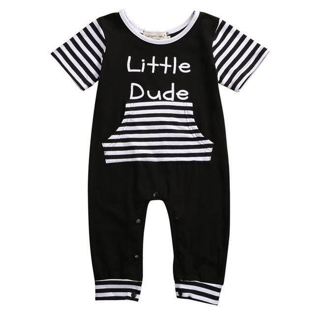 Baby Boy Romper Little Dude Cotton Jumpsuit Black