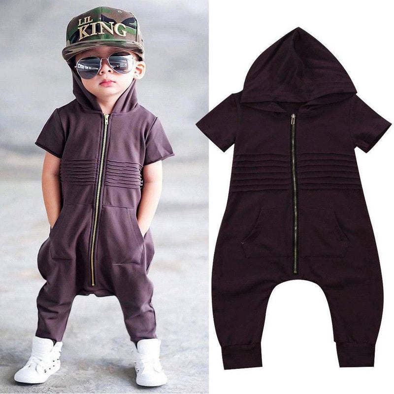 Baby Boy Romper Short Sleeve Hooded Zipper Jumpsuit Clothes