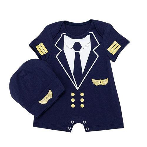 Baby Boy Short Sleeve Romper Navy Jumpsuit Hat Navy Blue