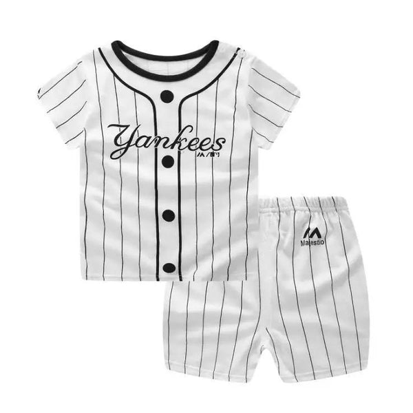 Baby Boy Striped Yankees T-shirt+ Short Tracksuit White