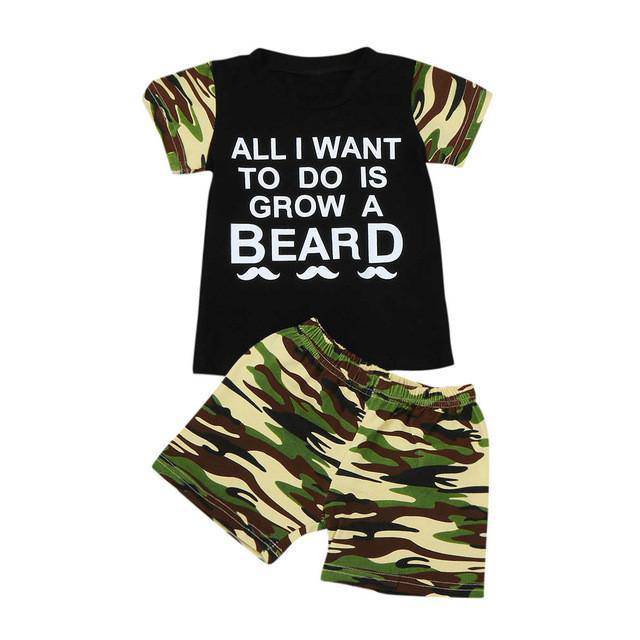 Baby Boy T-Shirt Grow A Beard Camouflage Short Black