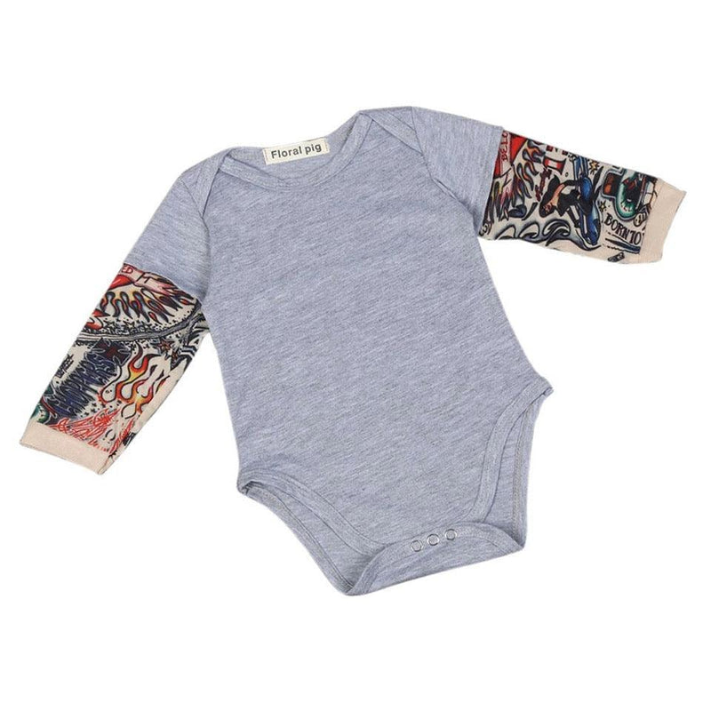 Unisex Baby Boys Girls Splice Print Bodysuit Clothes Gray