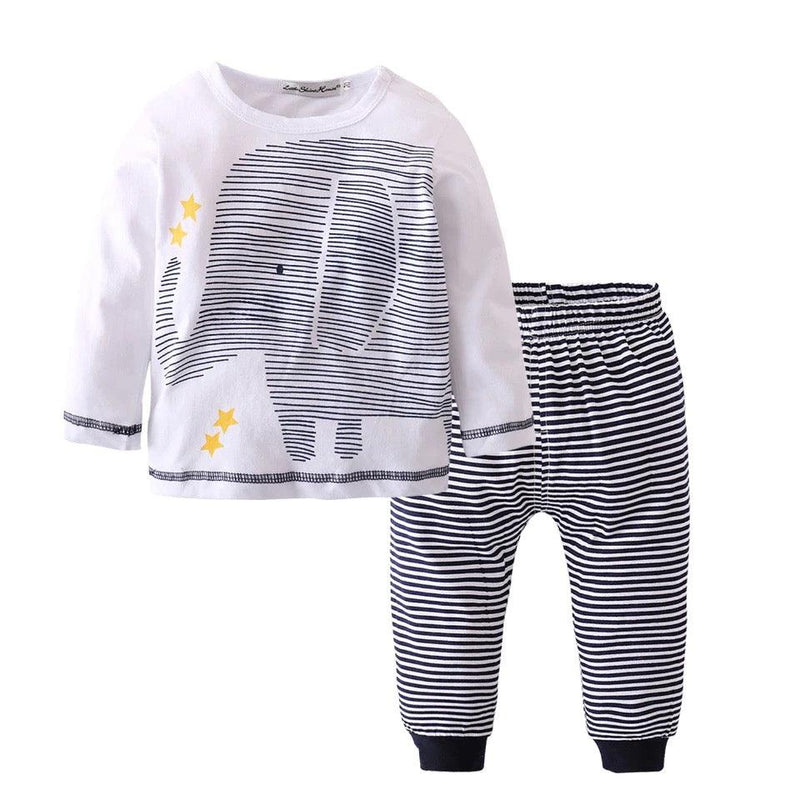Baby Boys Striped Elephant Long Sleeve Shirt Pant White