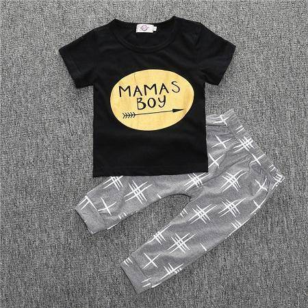 Baby Cotton Animal Short Sleeve T Shirt Pants Gold Grey